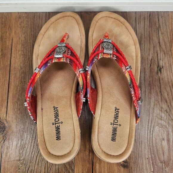 Minnetonka Silverthorne Frisco Womens Size 8 N Narrow Red Boho Comfort Sandals - Picture 6 of 10